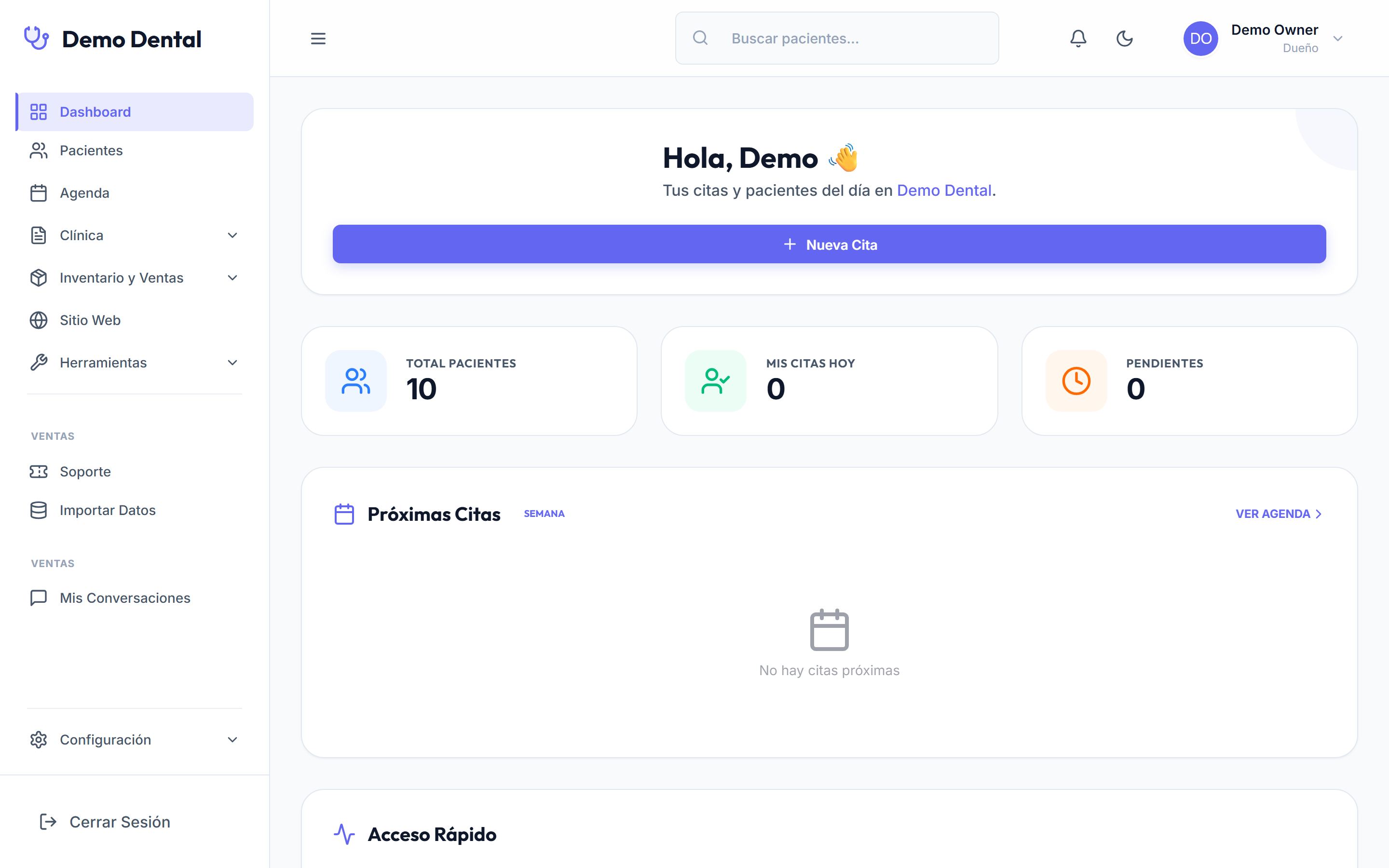 Dashboard principal de DentalProHelp